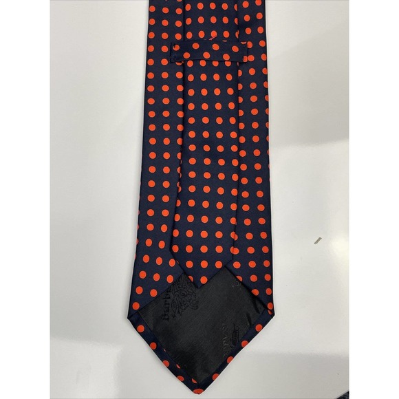 BURBERRY LONDON TIE Navy Blue Orange Polka Dot Classic Woven Silk Mens Necktie - Picture 5 of 6